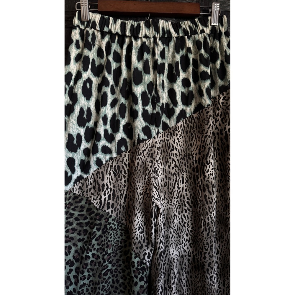 Gigio USA Wide Leg Pants Womens Medium Green Mixed Leopard Print TC1535 - Picture 9 of 13
